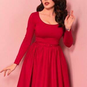 Vixen by Micheline Pitt Red Troublemaker Swing Long Sleeve Dress Size Large